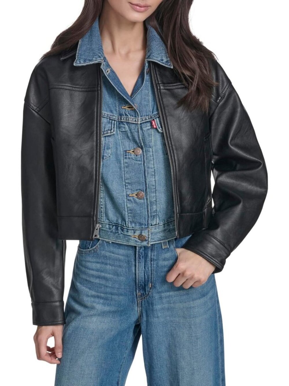 Faux Leather Jacket with Cozy Sherpa Collar - Stylish & Warm Outerwear